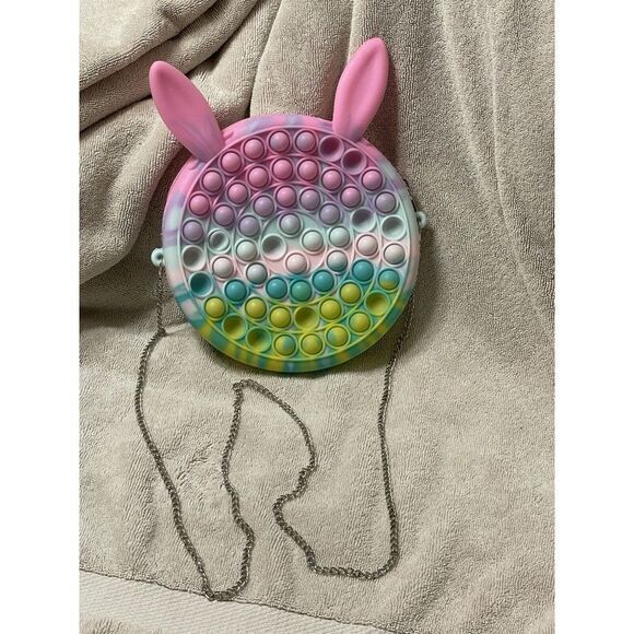 Poppet Crossbody Purse With Rabbit Ears Multicolor Long Metal Strap - Picture 1 of 5